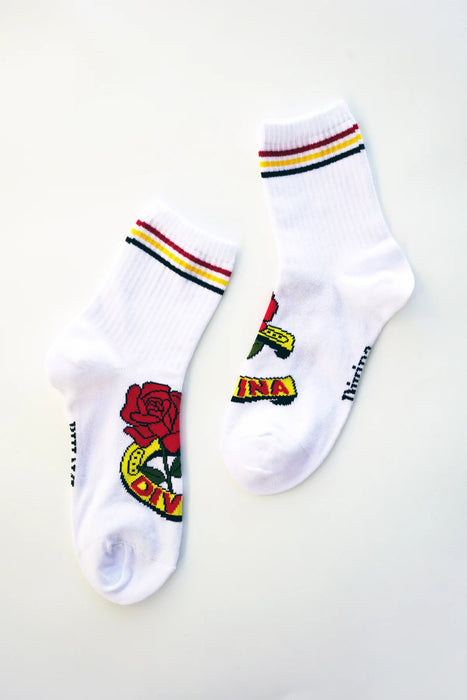 Bolivia Moderna | Modern White Mid-Calf Socks | Stylish Design | Lucky Charm for Everyday Style