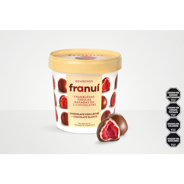 Franuí Bombon Milk & White Chocolate Coated Raspberries Frozen Dessert Premium Chocolate Helado Gluten Free, 150 g / 5.29 oz ea (pack of 6)