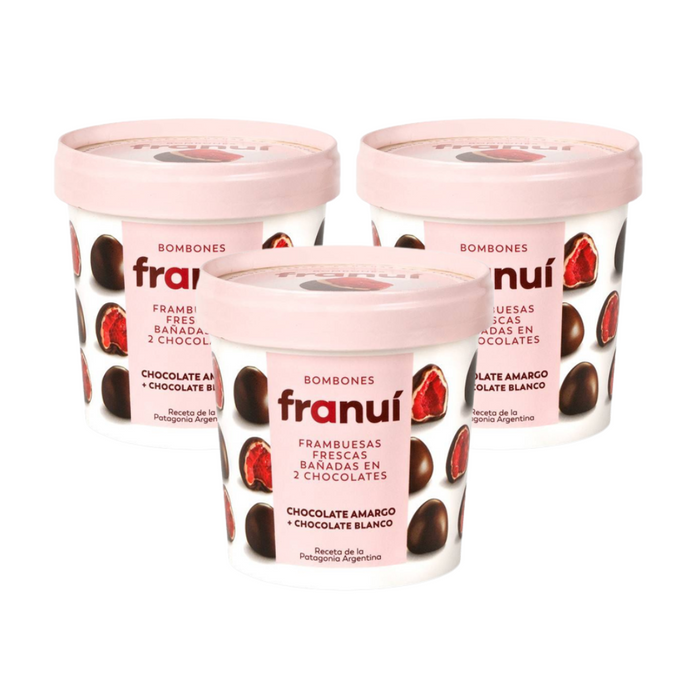 Franuí Bonbon Dark & White Chocolate Coated Raspberries Frozen Dessert Premium Chocolate Helado Gluten Free, 150 g / 5.29 oz ea (pack of 3)