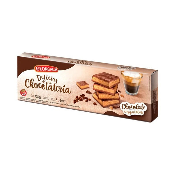 Georgalos Delicias Chocolate Relleno Milk Chocolate Bar with Soft Cappuccino Mousse Interior, 100 g / 3.53 oz