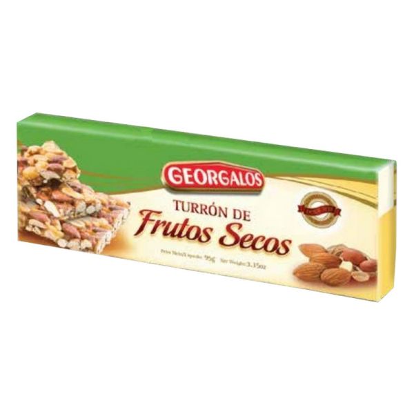 Georgalos Tableta de Frutos Secos Nut Tablet with Peanuts, Almonds and Cereals, 95 g / 3.35 oz