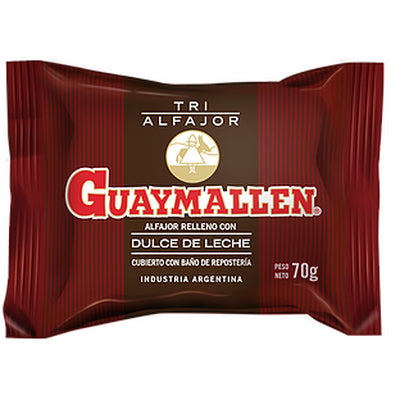 Guaymallén Triplo Alfajor de Chocolate ao Leite com Doce de Leite, 70 g / 2,5 oz (pacote com 12) 