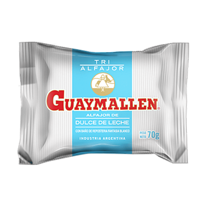 Guaymallén Triplo Alfajor de Chocolate Branco com Doce de Leite, 70 g / 2,5 oz (pacote com 12) 
