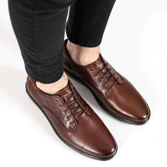 Briganti | Men's Brown Emory Shoe - 100% Leather, Removable Insole, Timeless Elegance for Every Look