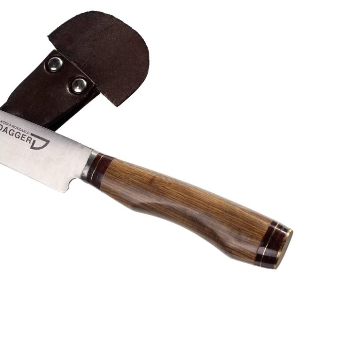 Handcrafted Argentine Tradition Knife - Stainless Steel, 14 cm / 5.51" , Anatomic Wooden Handle | Includes leather scabbard