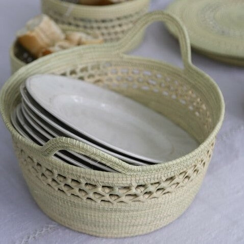 Matriarca Handcrafted Carandillo Leaf Fruit Bowl-Egg Tray (32x12) - Traditional Artisanal Weaving, All Pieces Handwoven