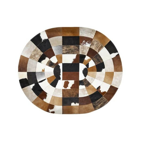 Handcrafted Cowhide Patchwork Oval Rug - 150 cm x 180 cm - Genuine Leather