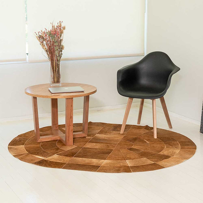 Handcrafted Cowhide Patchwork Oval Rug - 150 cm x 180 cm - Genuine Leather
