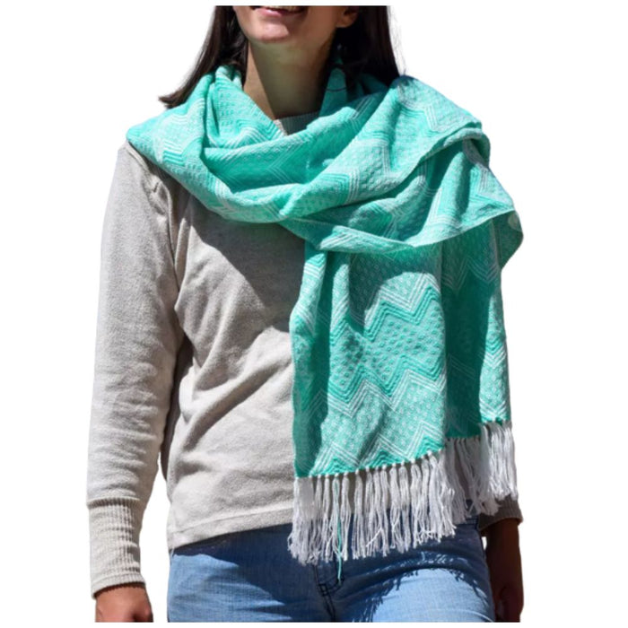 Handwoven Northern Wool Scarf | Humahuaca, Jujuy | Pashmina Norteño | Authentic Tejido Design (Green With White)