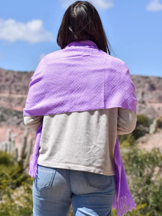 Handwoven Northern Wool Scarf | Humahuaca, Jujuy | Pashmina Norteño | Authentic Tejido Design (Lilac)