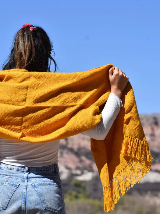 Handwoven Northern Wool Scarf | Humahuaca, Jujuy | Pashmina Norteño | Authentic Tejido Design (Mustard)