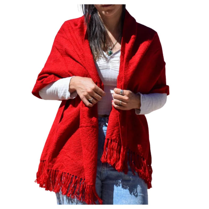 Handwoven Northern Wool Scarf | Humahuaca, Jujuy | Pashmina Norteño | Authentic Tejido Design (Red)