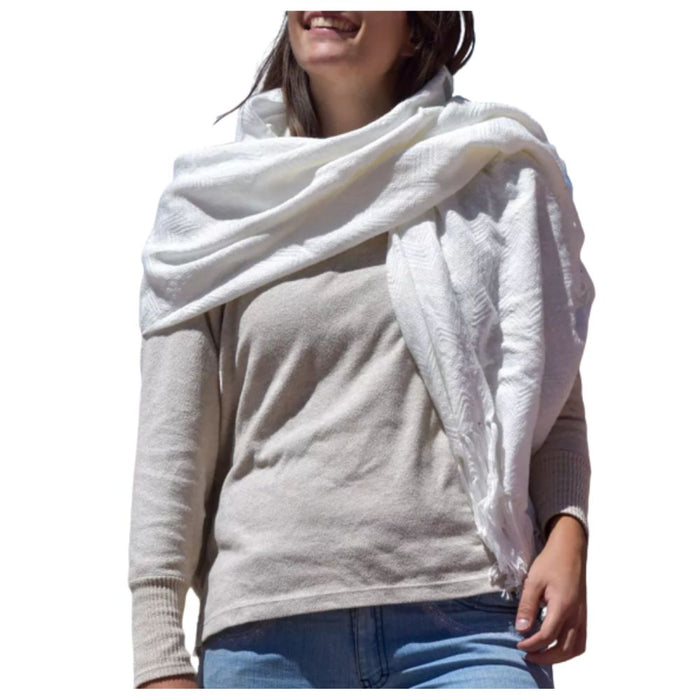 Handwoven Northern Wool Scarf | Humahuaca, Jujuy | Pashmina Norteño | Authentic Tejido Design (White)