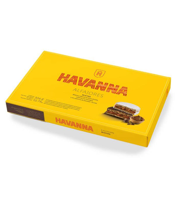 Havanna Alfajor de Chocolate con Leche y Chocolate Blanco con Dulce de Leche (caja mixta de 6) 