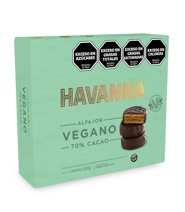 Havanna Vegan Alfajor 70% Chocolate Gluten-Free Cocoa with Almond Dulce de Leche, 70 g / 2.46 oz (box of 9)