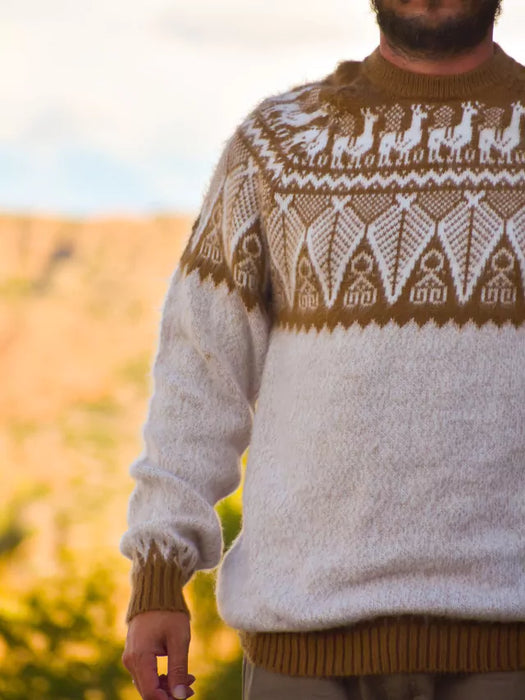 Humahuaca Sweater: Authentic Northern Knit Buzos for Unisex | Jujuy Inspired Tejido Patterns (Beige)