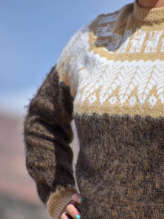 Humahuaca Sweater: Authentic Northern Knit Buzos for Unisex | Jujuy Inspired Tejido Patterns (Brown)