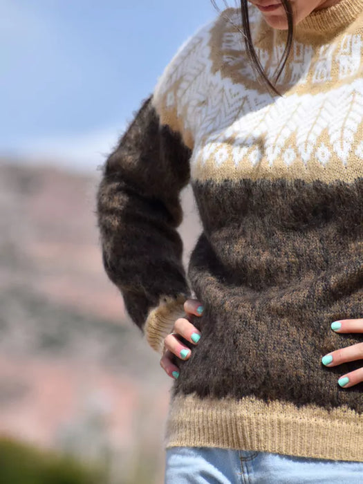 Humahuaca Sweater: Authentic Northern Knit Buzos for Unisex | Jujuy Inspired Tejido Patterns (Brown)