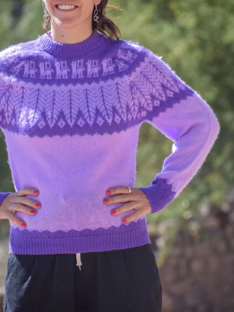 Humahuaca Sweater: Authentic Northern Knit Buzos for Unisex | Jujuy Inspired Tejido Patterns (Violet)