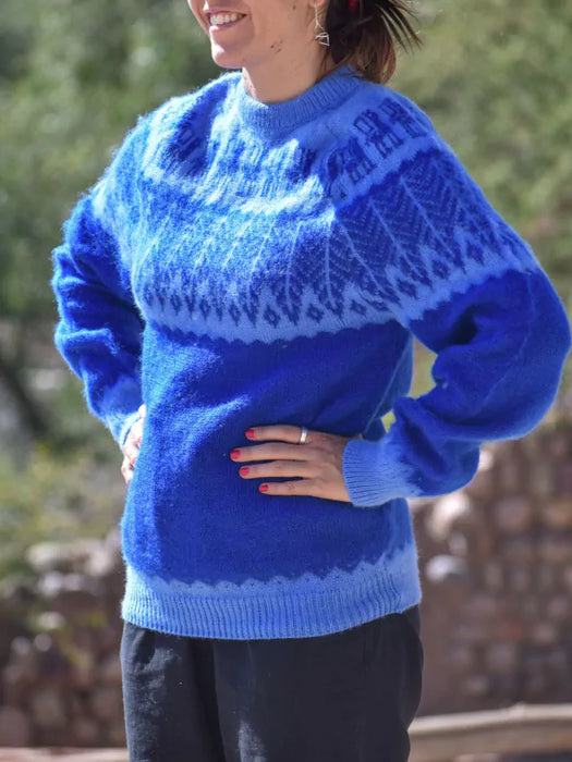 Humahuaca Sweater: Authentic Northern Knit Buzos for Unisex | Jujuy Inspired Tejido Patterns (Blue)