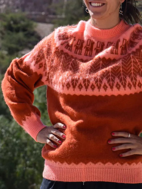 Humahuaca Sweater: Authentic Northern Knit Buzos for Unisex | Jujuy Inspired Tejido Patterns (Orange)