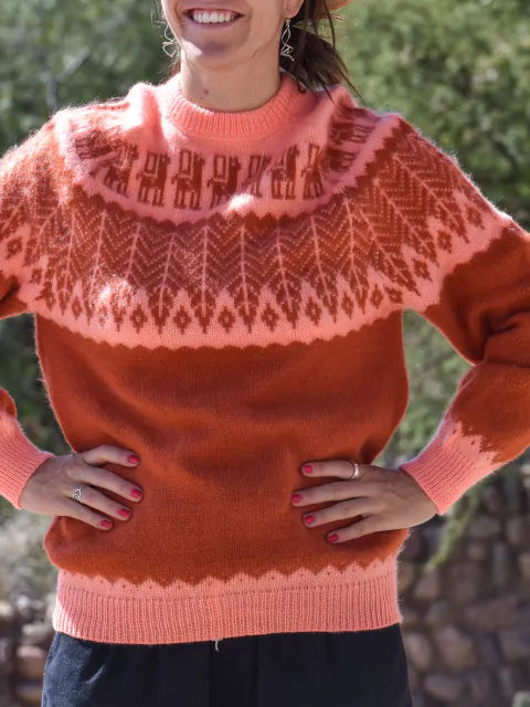 Humahuaca Sweater: Authentic Northern Knit Buzos for Unisex | Jujuy Inspired Tejido Patterns (Orange)