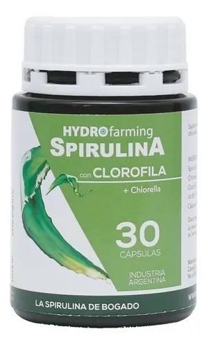 Hydrofarming Spirulina com Clorofila e Clorela Suplemento Alimentar com Vitamina B1 (30 cápsulas) 