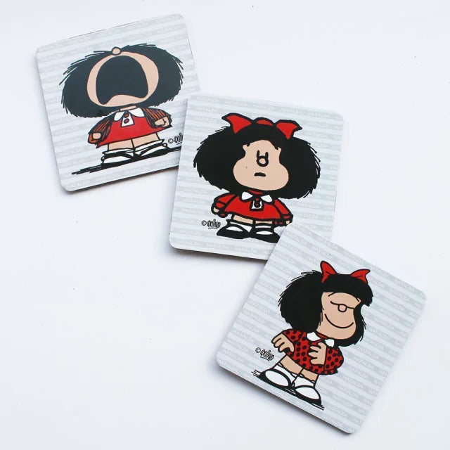 Imanías Mafalda Poses Coasters (Square) - Set of 6 Stylish Cork Base Drink Coasters for Home Decor