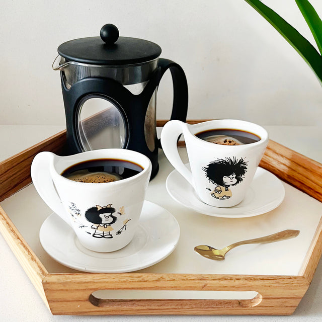 Imanías Mafalda Set Café Sonríe - Ceramic Coffee Mug and Plate Set, Smiles Collection