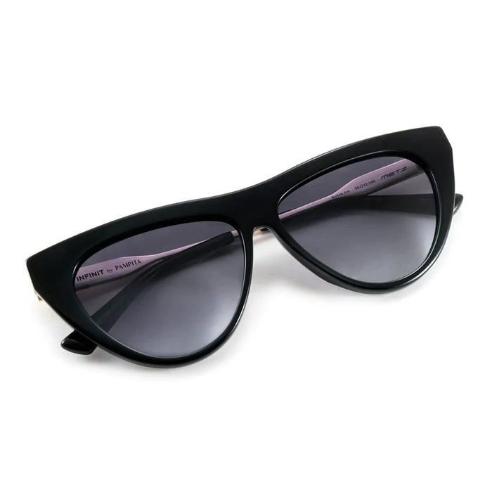 Infinit | Pampita's Glossy Black Metz Sunglasses - Gray Degrade Lens, UV Protection - Stylish Shades for Trendy Sun Defense