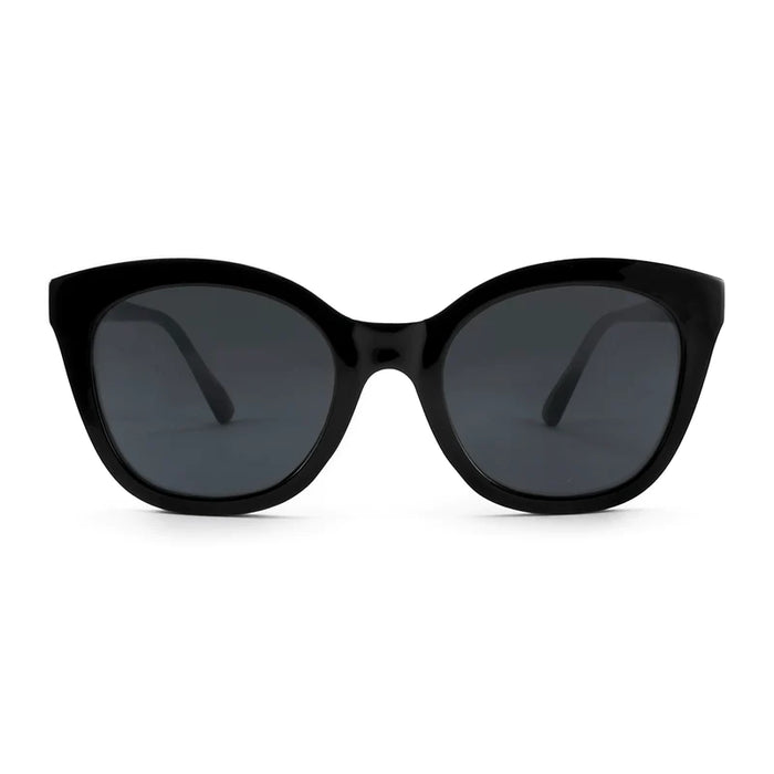 Infinit | Pampita's Glossy Black Nairobi Sunglasses - Gray Lens, UV Protection - Stylish Shades for Chic Sun Defense