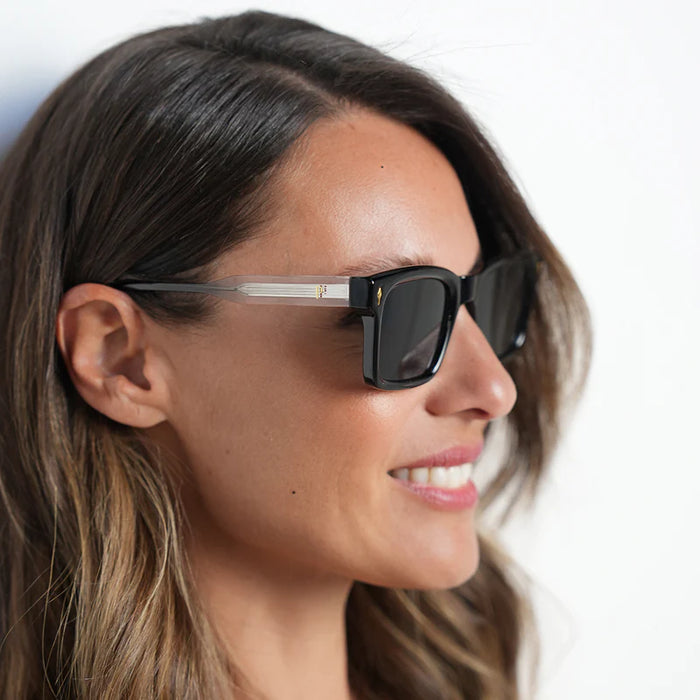 Infinit | Pampita's Trento Glossy Black Sunglasses - Stylish Gray Lens, UV Protection, Trendy Eyewear