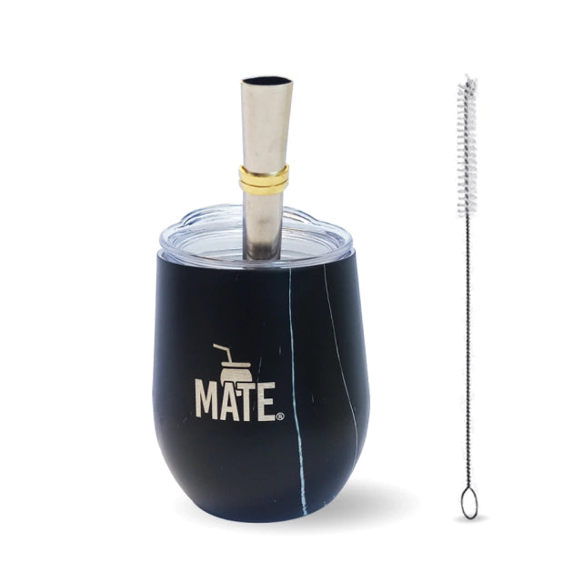 Innovative Stainless Steel Black Marble Mate | Includes Anti-Spill Lid & Straw
