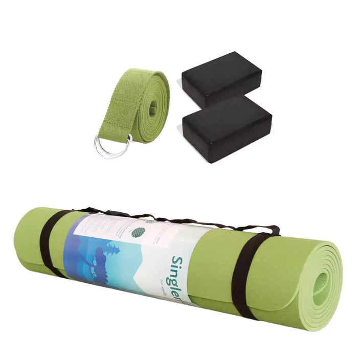 Combo de Yoga Ionify: Singlemat + Portamat + 2 Zenblocks + 1 Dstrap - TPE 6mm