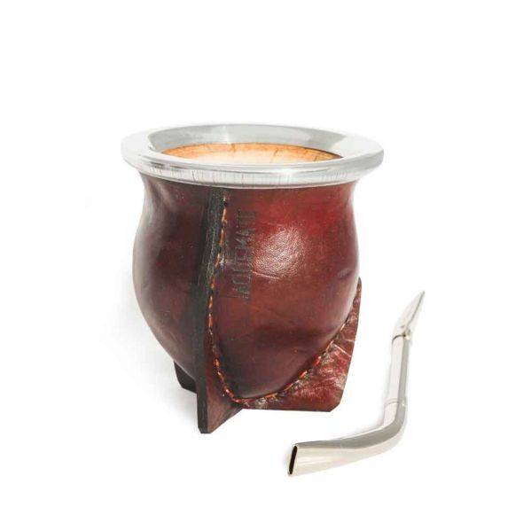 JAQUEMATE Gourd Mate with Brown Parrot Beak Alpaca Leather Lining and Bulb