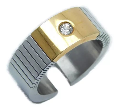 Joyas Bávaro Adjustable Surgical Steel Ring in Silver and Gold with Cubic Zirconia - Stylish Elegance for Every Occasion