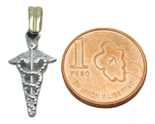 Joyas Bávaro Dije Cadúceo - Vara de Esculapio Plata y Oro - Exquisite Healing Symbol Pendant