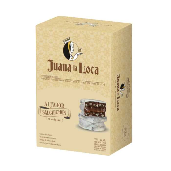 Juana La Loca Alfajor Salchichón Alfajor de Chocolate Branco com Recheio de Doce de Leite, 92 g (caixa com 10 alfajores) 