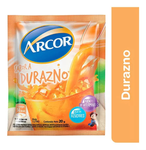 Jugo Arcor Sabor Durazno Powdered Juice Peach Flavor, 18 g /  0.63 oz (box of 18)