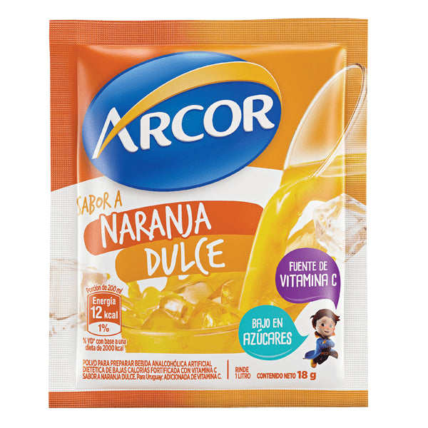 Jugo Arcor Sabor Naranja Dulce Powdered Juice Sweet Orange Flavor, 18 g /  0.63 oz (box of 18)