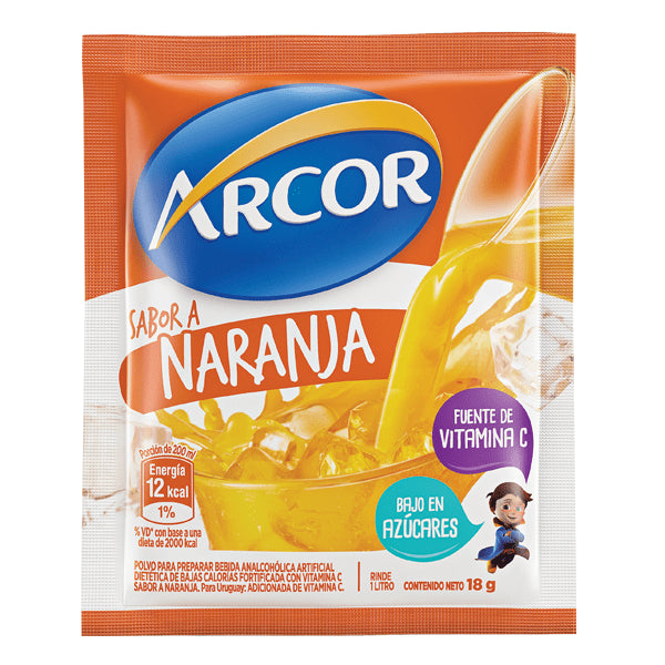Jugo Arcor Sabor Naranja Powdered Juice Orange Flavor, 18 g /  0.63 oz (box of 18)