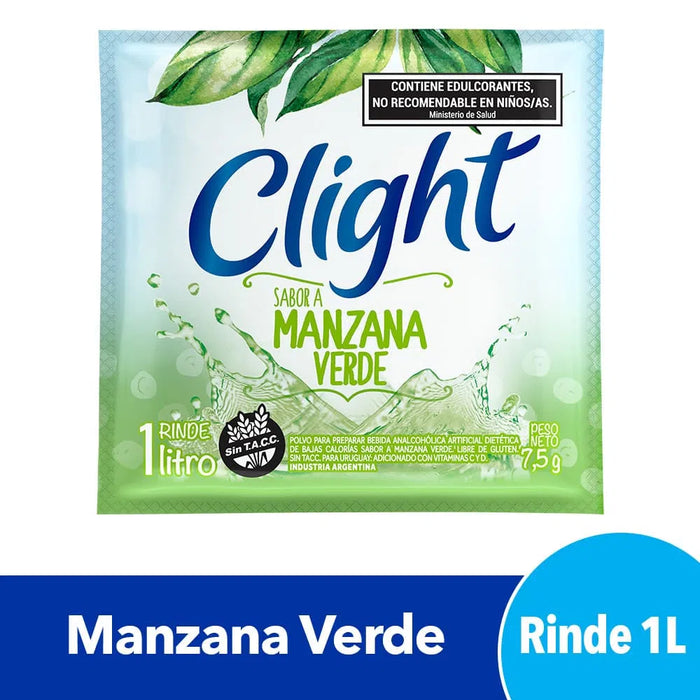 Jugo Clight Manzana Verde Powdered Juice Green Apple Flavor No Sugar, 7.5 g /  0.26 oz (box of 20)