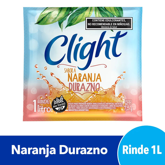 Jugo Clight Naranja & Durazno Powdered Juice Peach & Orange Flavor No Sugar, 8 g /  0.3 oz (box of 20)