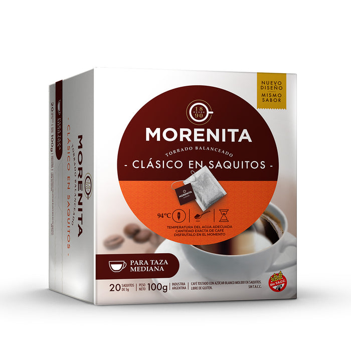 La Morenita Café Torrado Intenso Torrado em Saquinhos de Chá Fácil de Preparar, 20 saquinhos por caixa de 100 g / 3,5 onças 
