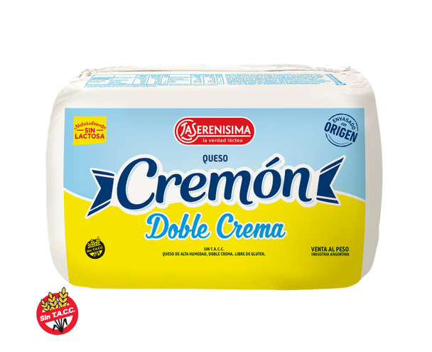 La Serenísima Cremón Doble Crema Queso Cremoso Fresh & Soft Yellow Cheese Cremón Gluten Free, 500 g / 1.1 lb ea (1.5 kg approx)