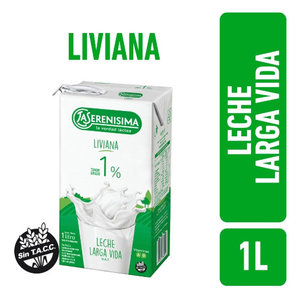 La Serenísima Leche Larga Vida Liviana 1% Leite-Gordo, 1 L / 33,8 fl oz Tetra-tijolo 