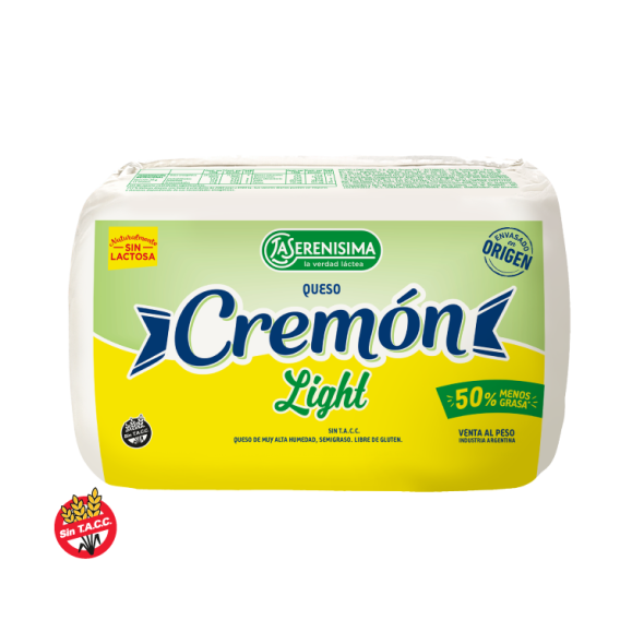 La Serenísima Light Cremón Cheese Queso Cremoso Light Fresh & Soft Yellow Cheese Cremón Gluten Free, 500 g / 1.1 lb ea (1.5 kg approx)