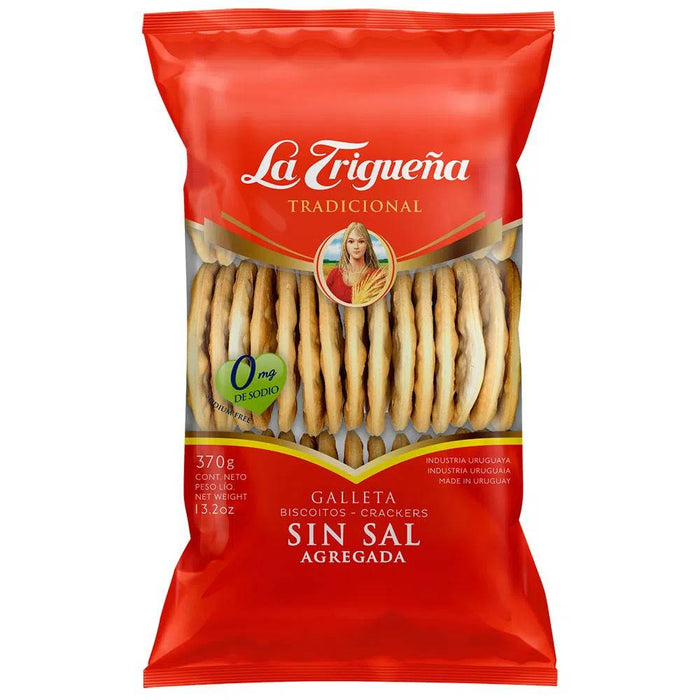 La Trigueña Galletas Sin Sal Classic Crackers Thin & Crunch Cookies No Added Salt from Uruguay, 370 g / 13.5 oz