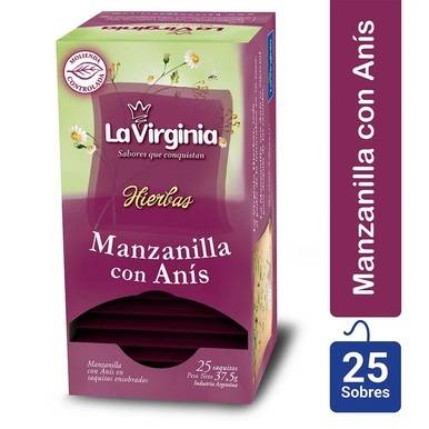 La Virginia Hierbas Manzanilla con Anís Chamomile &amp; Anis Tea In Saquinhos (caixa de 25 saquinhos) 