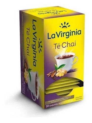 La Virginia Té Chai Chá preto com gengibre em saquinhos (caixa com 20 saquinhos) 